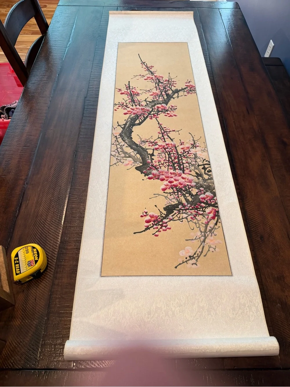 Set of 4 Vintage Asian Silk Hanging Scrolls – 62” Floral Wall Decor